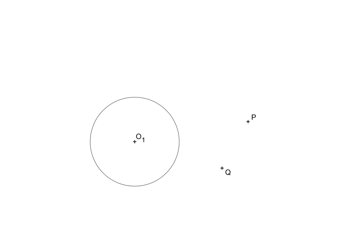 Hallar las circunferencias tangentes a una circunferencia y que pasan por dos puntos dados