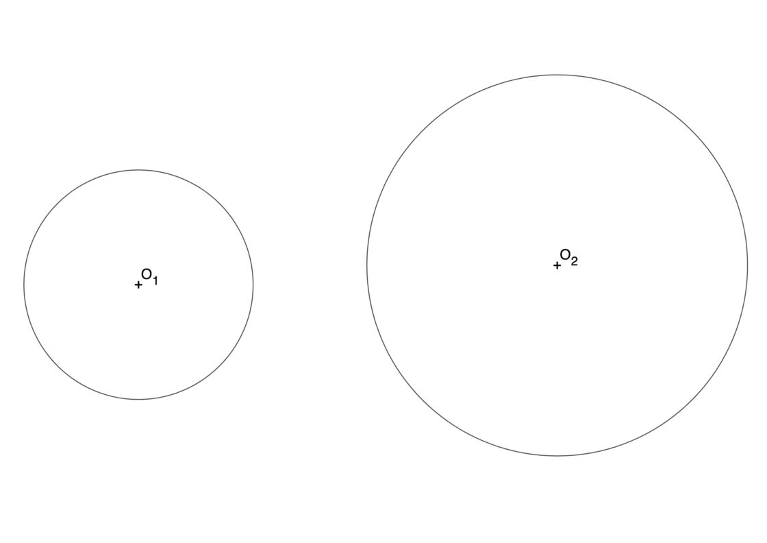 Rectas tangentes interiores y exteriores a dos circunferencias. Ejercicio resuelto.