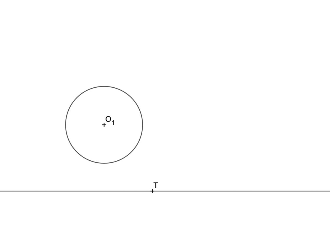 Circunferencias tangentes a una recta y una circunferencia conociendo el punto de tangencia sobre la recta