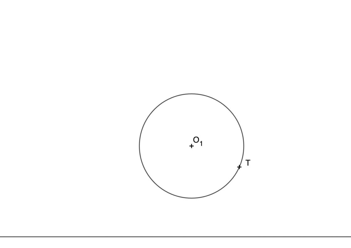 Circunferencias tangentes a una recta y una circunferencia conociendo el punto de tangencia sobre la circunferencia