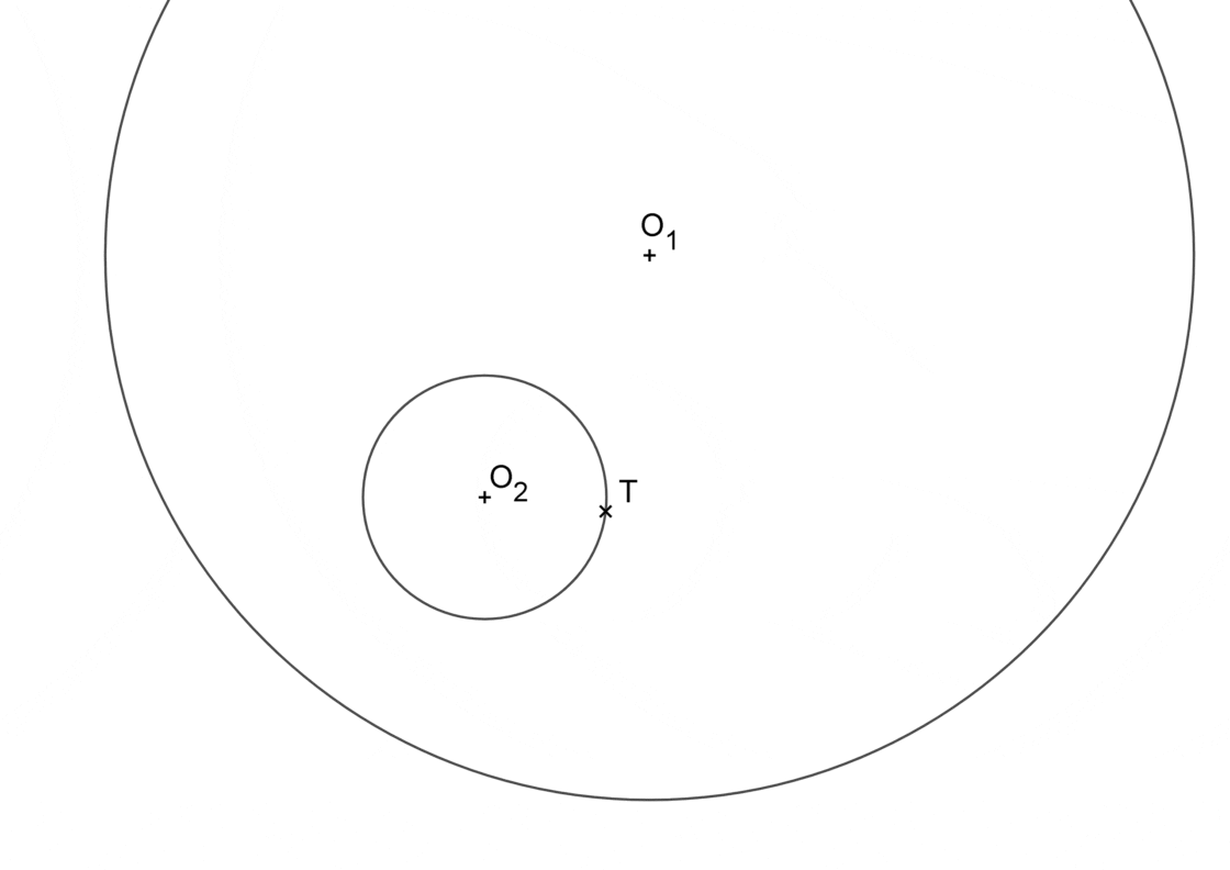 Circunferencias tangentes a dos circunferencias cuando una incluye a la otra, y el punto de tangencia está sobre la menor