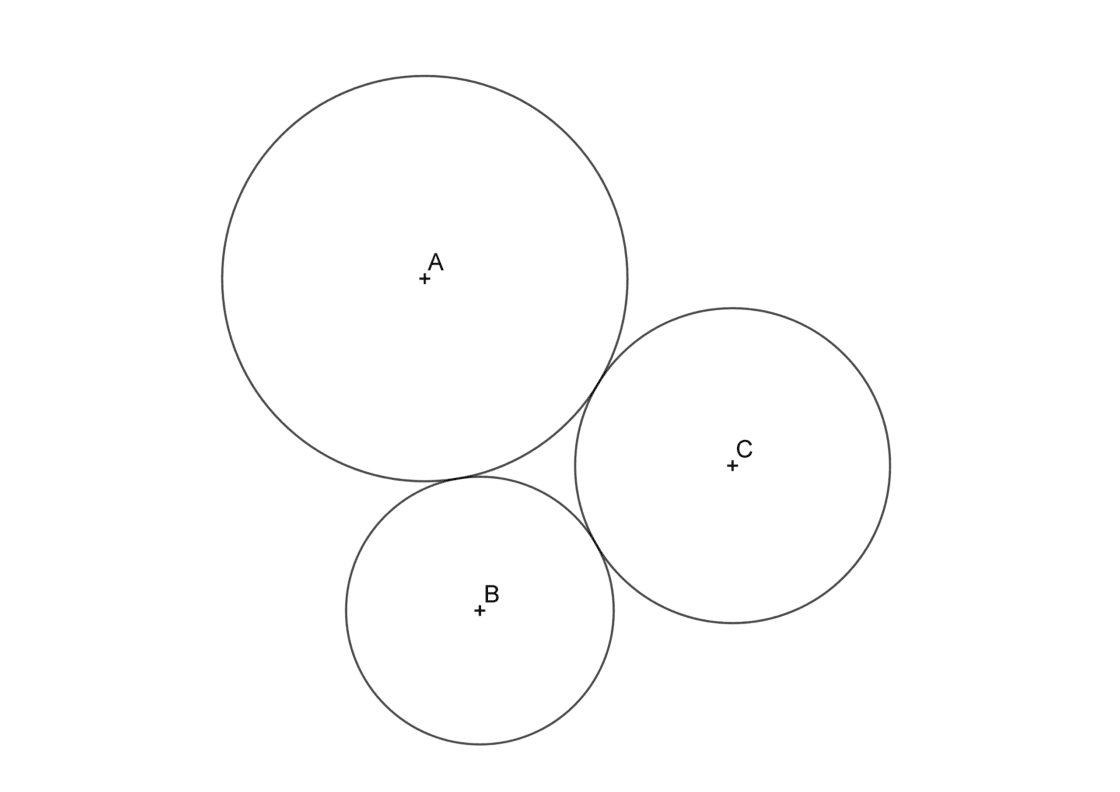 Como hallar la circunferencia tangente a tres circunferencias, ejercicio resuelto con lámina y vídeo explicativo