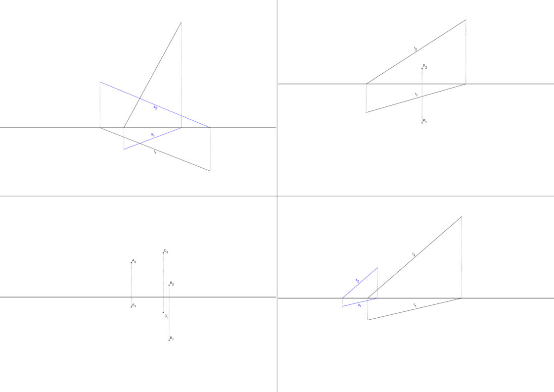 Ejercicios y problemas resueltos de como dibujar planos en diédrico y hallar sus trazas