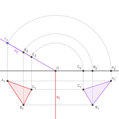 Abatimiento de un triángulo en un plano proyectante vertical sobre el plano horizontal (sistema diédrico)