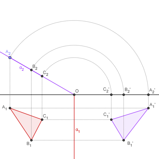 Abatimiento de un triángulo en un plano proyectante vertical sobre el plano horizontal (sistema diédrico)