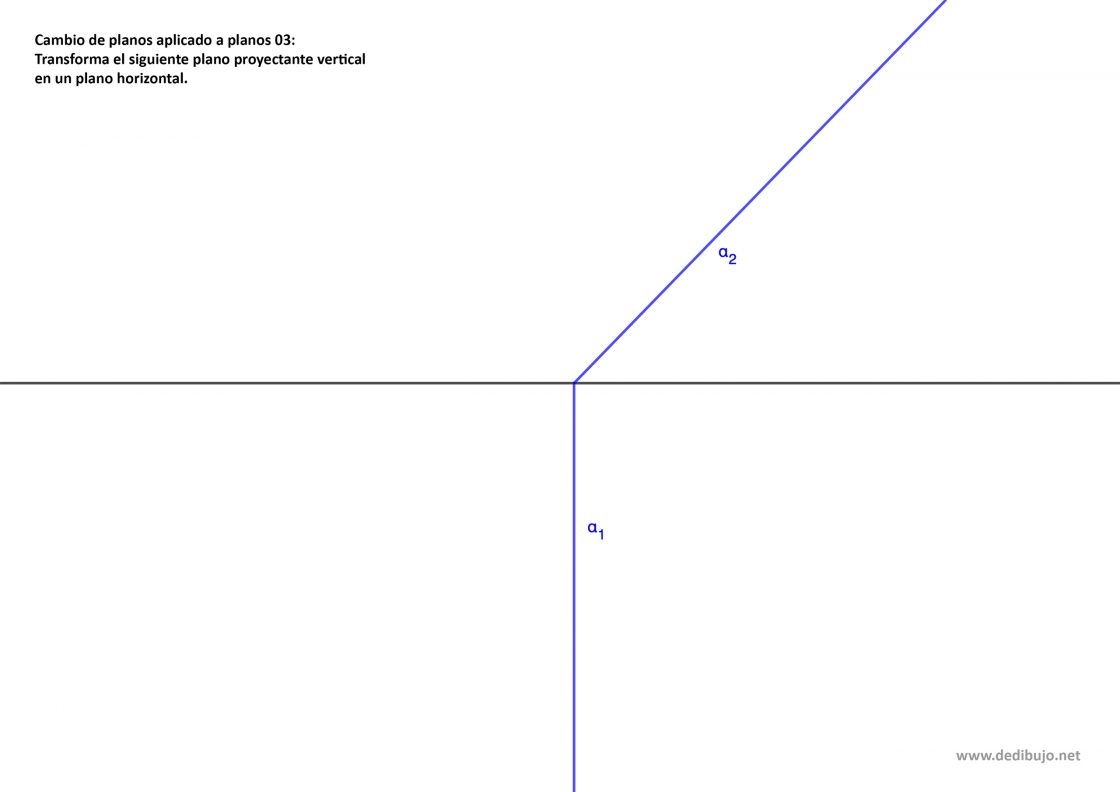 Transformar un plano proyectante vertical en paralelo al plano horizontal mediante un cambio de plano horizontal. Ejercicio resuelto en sistema diédrico.