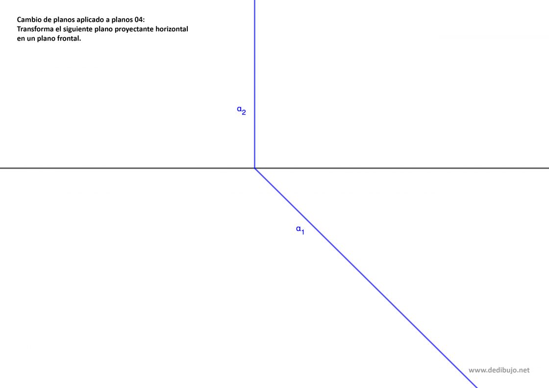 Transformar un plano proyectante horizontal en frontal con cambio de plano vertical. Ejercicio resuelto en sistema diédrico