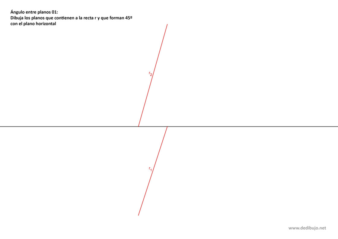 Plano que forma un ángulo α con el plano horizontal y que contiene a la recta r. Ejercicio resuelto en diédrico