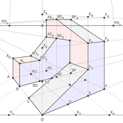 Ejercicio resuelto de perspectiva cónica oblicua, con vídeo, lámina y aplicación interactiva