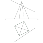 Intersección de una pirámide de base cuadrada con un plano oblicuo alto