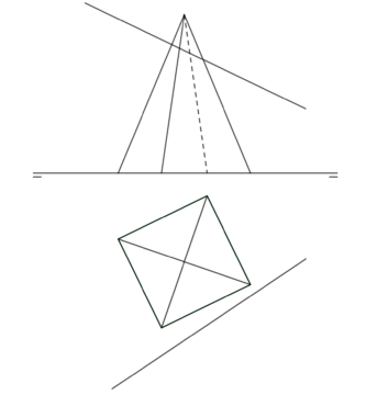 Intersección de una pirámide de base cuadrada con un plano oblicuo alto