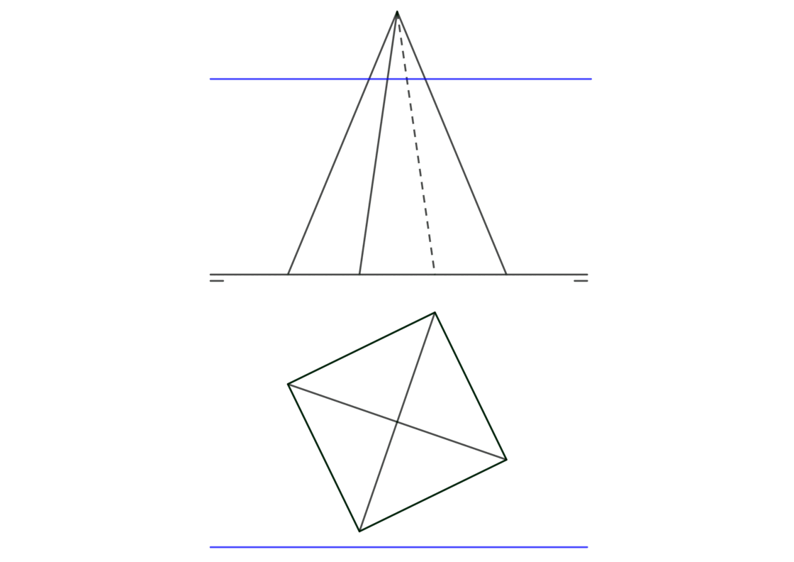 Intersección de una pirámide de base cuadrada con un plano paralelo a la línea de tierra