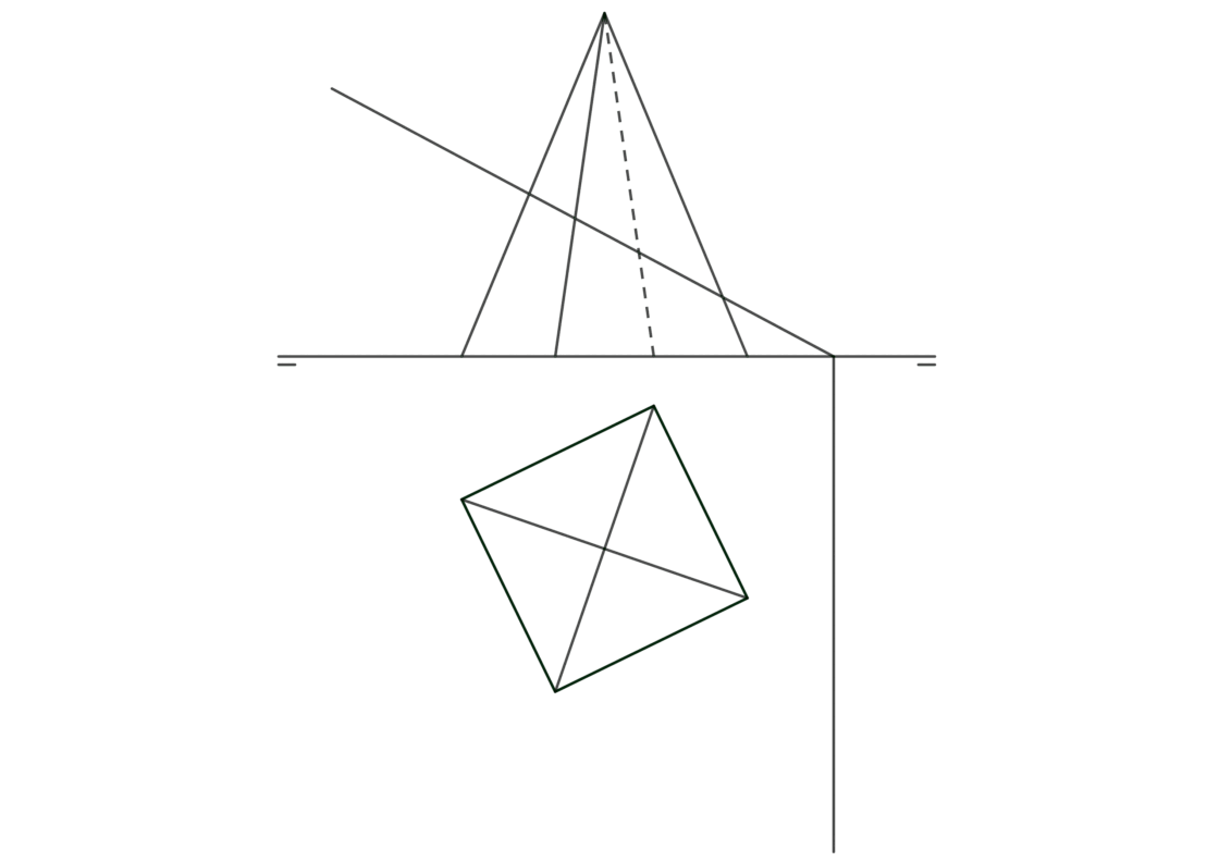 Intersección de una pirámide de base cuadrada con un plano proyectante vertical