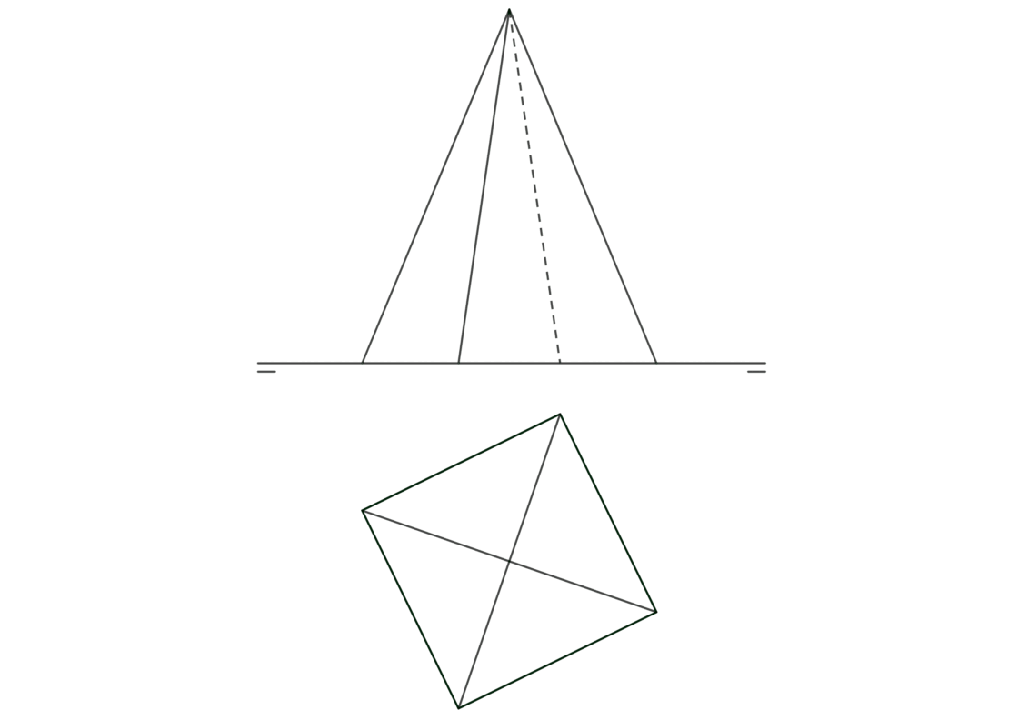 Intersección de una pirámide de base cuadrada con el primer bisector