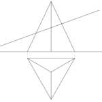 Sección de un plano proyectante vertical con un tetraedro que tiene una recta paralela al plano de perfil