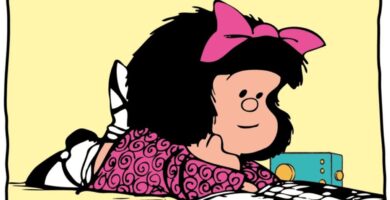 Mafalda leyendo. Quino. Introducción al cómic: Viñetas, globos, onomatopeyas, cartelas, narrativa y tiempo, personajes.